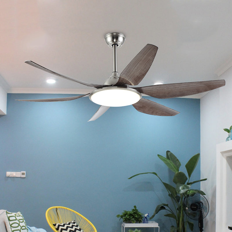 Circle Metal Hanging Fan Lamp Contemporary LED Living Room Semi Flush Ceiling Light Fixture in Nickle with 6 Blades, 55.5" Width Nickel Clearhalo 'Ceiling Fans with Lights' 'Ceiling Fans' 'Modern Ceiling Fans' 'Modern' Lighting' 403531