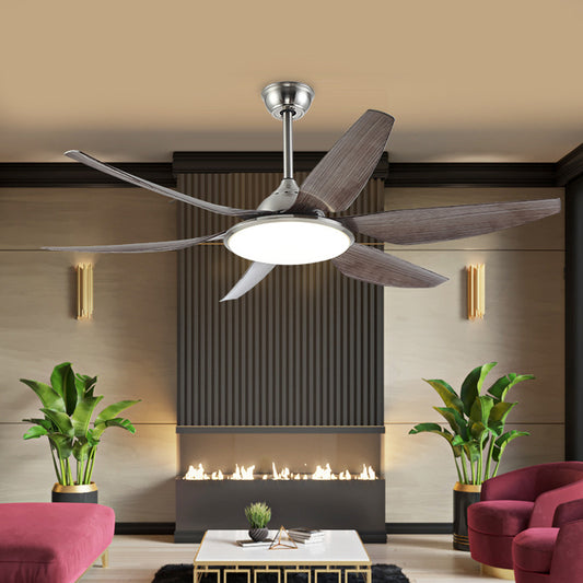 Circle Metal Hanging Fan Lamp Contemporary LED Living Room Semi Flush Ceiling Light Fixture in Nickle with 6 Blades, 55.5" Width Clearhalo 'Ceiling Fans with Lights' 'Ceiling Fans' 'Modern Ceiling Fans' 'Modern' Lighting' 403532