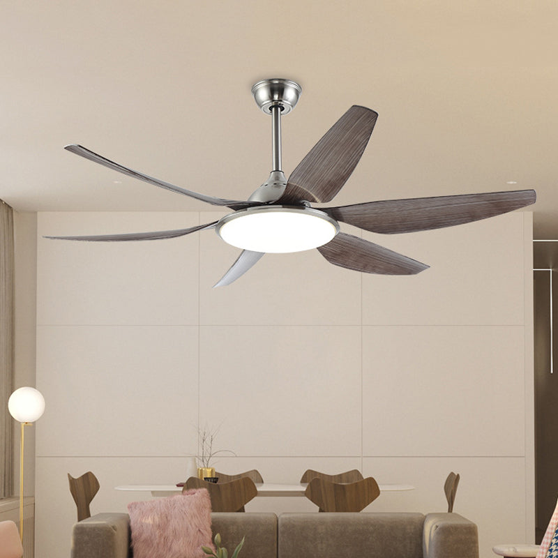 Circle Metal Hanging Fan Lamp Contemporary LED Living Room Semi Flush Ceiling Light Fixture in Nickle with 6 Blades, 55.5" Width Clearhalo 'Ceiling Fans with Lights' 'Ceiling Fans' 'Modern Ceiling Fans' 'Modern' Lighting' 403533