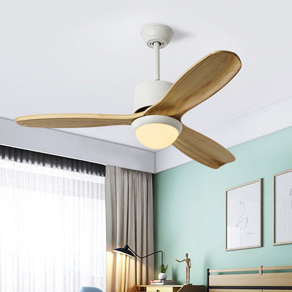 White Bowl Pendant Fan Lighting Minimalism Wooden LED Living Room Semi-Flush Mount with 3 Wood Blades, 52" Wide White Clearhalo 'Ceiling Fans with Lights' 'Ceiling Fans' 'Modern Ceiling Fans' 'Modern' Lighting' 403536