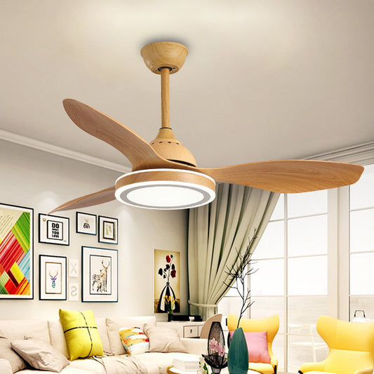52" Wide Simple Circular Hanging Fan Lamp LED Acrylic 3 Blades Semi Flush Light Fixture in Wood for Bedroom Clearhalo 'Ceiling Fans with Lights' 'Ceiling Fans' 'Modern Ceiling Fans' 'Modern' Lighting' 403541