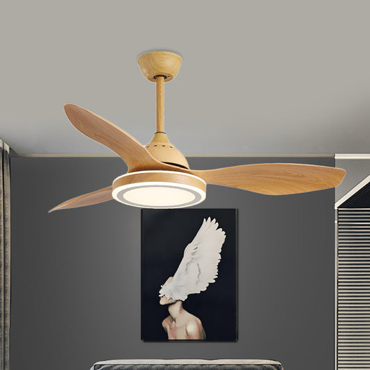 52" Wide Simple Circular Hanging Fan Lamp LED Acrylic 3 Blades Semi Flush Light Fixture in Wood for Bedroom Wood Clearhalo 'Ceiling Fans with Lights' 'Ceiling Fans' 'Modern Ceiling Fans' 'Modern' Lighting' 403542