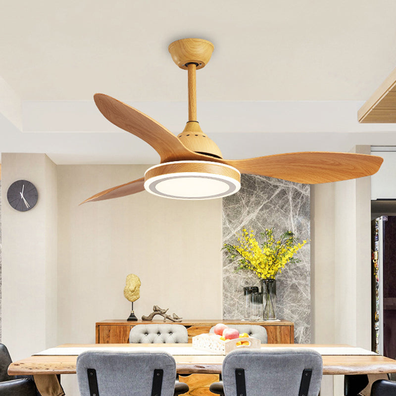 52" Wide Simple Circular Hanging Fan Lamp LED Acrylic 3 Blades Semi Flush Light Fixture in Wood for Bedroom Clearhalo 'Ceiling Fans with Lights' 'Ceiling Fans' 'Modern Ceiling Fans' 'Modern' Lighting' 403543