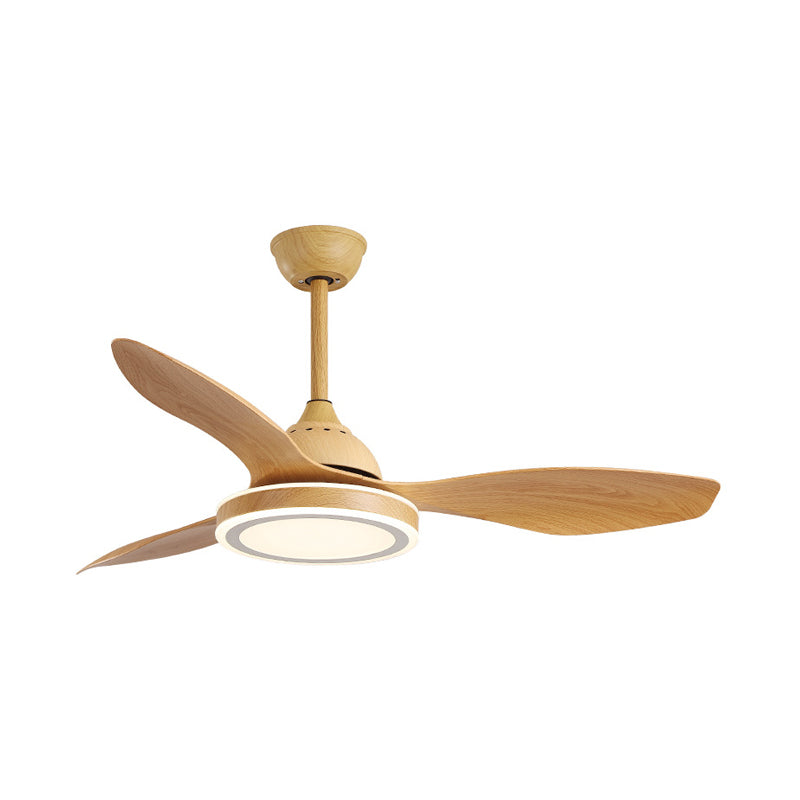 52" Wide Simple Circular Hanging Fan Lamp LED Acrylic 3 Blades Semi Flush Light Fixture in Wood for Bedroom Clearhalo 'Ceiling Fans with Lights' 'Ceiling Fans' 'Modern Ceiling Fans' 'Modern' Lighting' 403544
