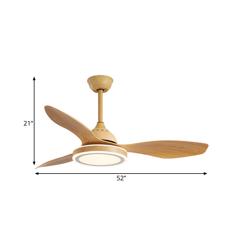 52" Wide Simple Circular Hanging Fan Lamp LED Acrylic 3 Blades Semi Flush Light Fixture in Wood for Bedroom Clearhalo 'Ceiling Fans with Lights' 'Ceiling Fans' 'Modern Ceiling Fans' 'Modern' Lighting' 403545