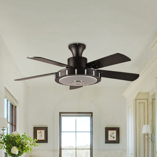 Round Metal Hanging Fan Lighting Retro Dining Room LED Semi Flush Ceiling Lamp in Black with 5 Blades, 32" Wide Black Clearhalo 'Ceiling Fans with Lights' 'Ceiling Fans' Lighting' 403559
