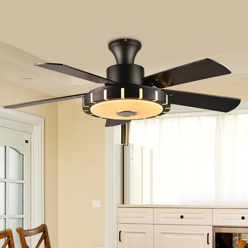 Round Metal Hanging Fan Lighting Retro Dining Room LED Semi Flush Ceiling Lamp in Black with 5 Blades, 32" Wide Clearhalo 'Ceiling Fans with Lights' 'Ceiling Fans' Lighting' 403560