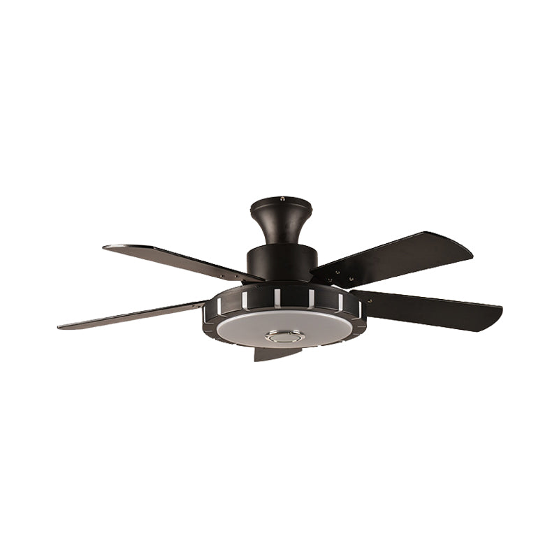 Round Metal Hanging Fan Lighting Retro Dining Room LED Semi Flush Ceiling Lamp in Black with 5 Blades, 32" Wide Clearhalo 'Ceiling Fans with Lights' 'Ceiling Fans' Lighting' 403561
