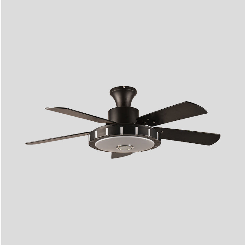 Round Metal Hanging Fan Lighting Retro Dining Room LED Semi Flush Ceiling Lamp in Black with 5 Blades, 32" Wide Clearhalo 'Ceiling Fans with Lights' 'Ceiling Fans' Lighting' 403562