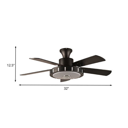 Round Metal Hanging Fan Lighting Retro Dining Room LED Semi Flush Ceiling Lamp in Black with 5 Blades, 32" Wide Clearhalo 'Ceiling Fans with Lights' 'Ceiling Fans' Lighting' 403563
