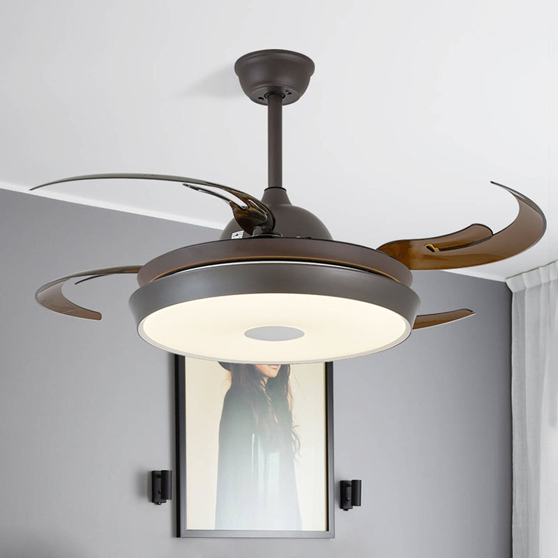 48" Wide LED Round Pendant Fan Lamp Traditional Brown Finish Metallic 4 Blades Semi Flush Light with Acrylic Shade Clearhalo 'Ceiling Fans with Lights' 'Ceiling Fans' Lighting' 403565