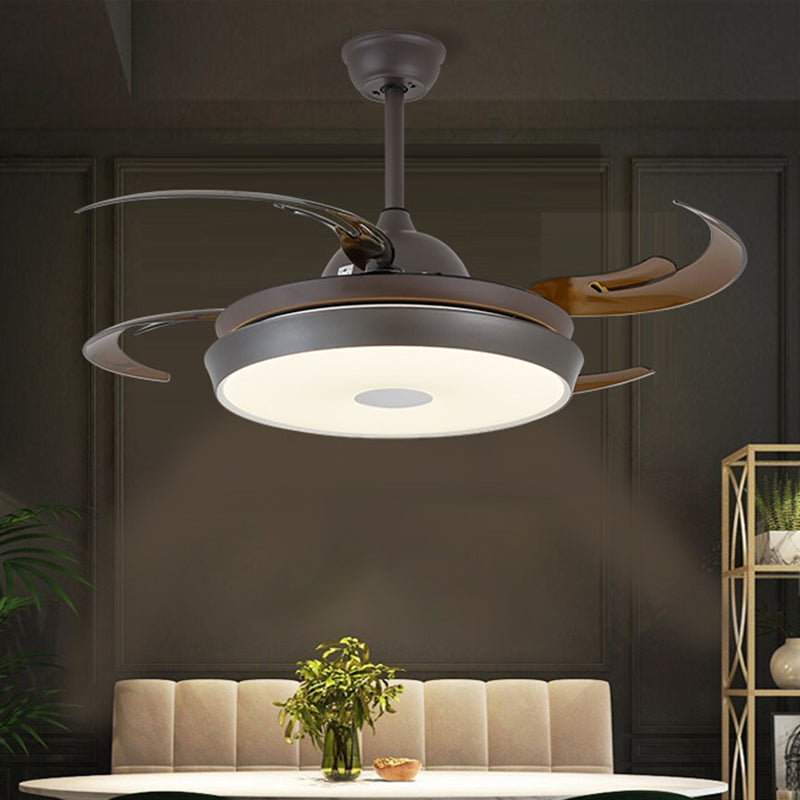 48" Wide LED Round Pendant Fan Lamp Traditional Brown Finish Metallic 4 Blades Semi Flush Light with Acrylic Shade Clearhalo 'Ceiling Fans with Lights' 'Ceiling Fans' Lighting' 403566