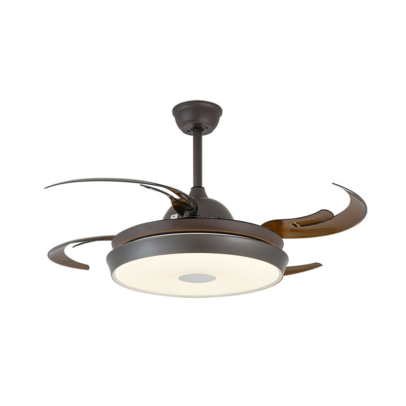48" Wide LED Round Pendant Fan Lamp Traditional Brown Finish Metallic 4 Blades Semi Flush Light with Acrylic Shade Clearhalo 'Ceiling Fans with Lights' 'Ceiling Fans' Lighting' 403567