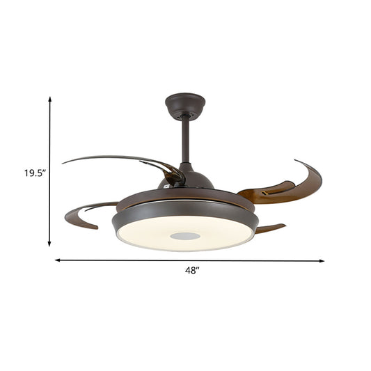 48" Wide LED Round Pendant Fan Lamp Traditional Brown Finish Metallic 4 Blades Semi Flush Light with Acrylic Shade Clearhalo 'Ceiling Fans with Lights' 'Ceiling Fans' Lighting' 403568