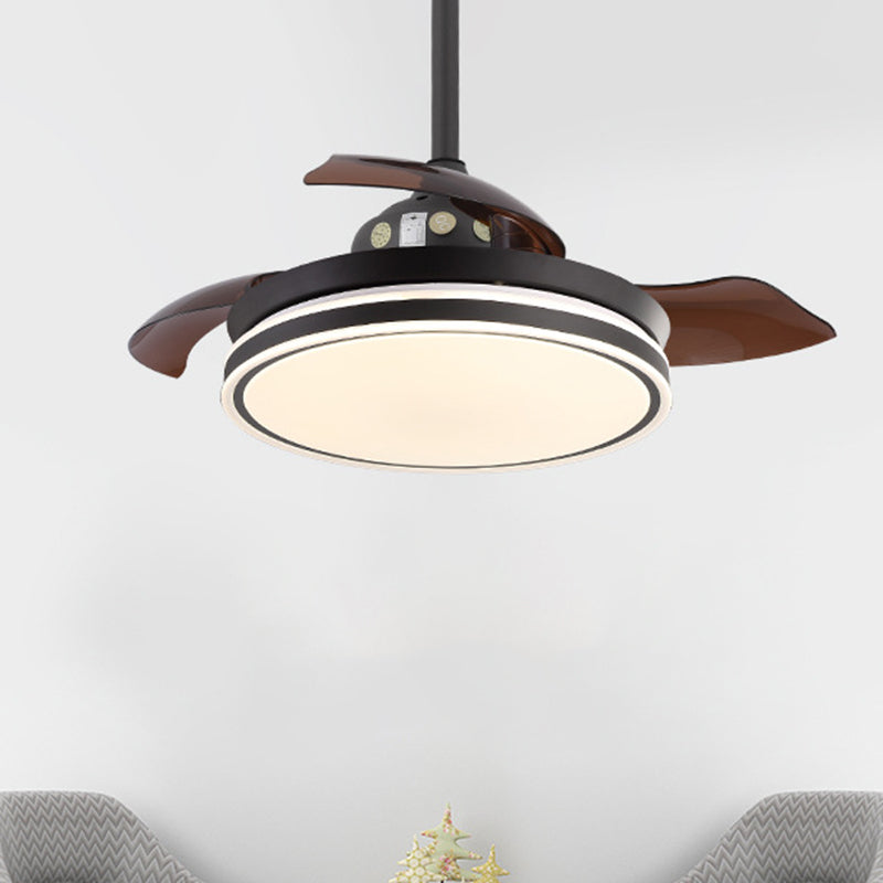 36" W LED Semi Flush Lamp Traditional Bedroom 3 Blades Pendant Fan Light Fixture with Circle Acrylic Shade in Black Black Clearhalo 'Ceiling Fans with Lights' 'Ceiling Fans' Lighting' 403569