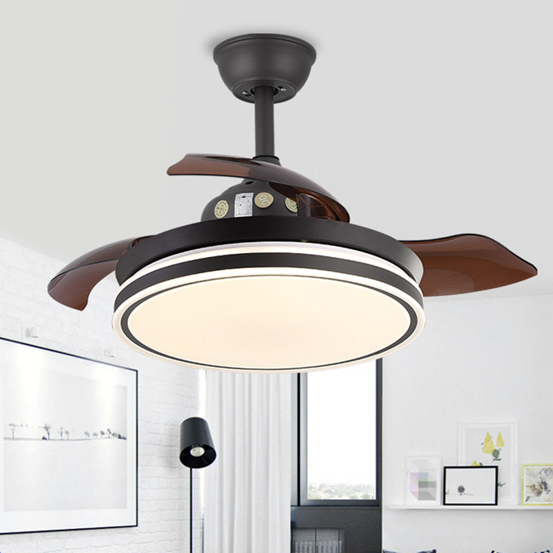 36" W LED Semi Flush Lamp Traditional Bedroom 3 Blades Pendant Fan Light Fixture with Circle Acrylic Shade in Black Clearhalo 'Ceiling Fans with Lights' 'Ceiling Fans' Lighting' 403570