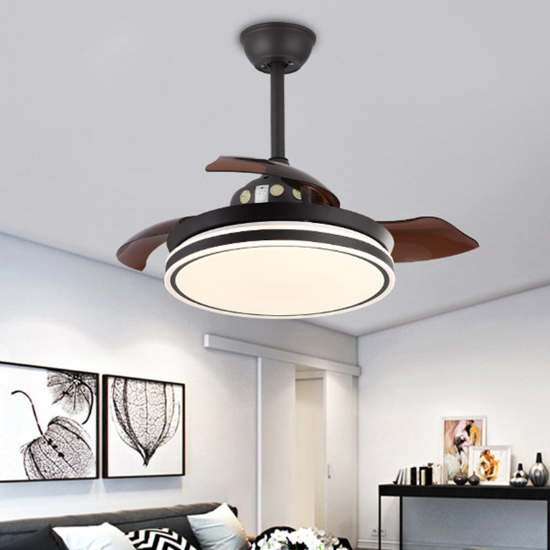 36" W LED Semi Flush Lamp Traditional Bedroom 3 Blades Pendant Fan Light Fixture with Circle Acrylic Shade in Black Clearhalo 'Ceiling Fans with Lights' 'Ceiling Fans' Lighting' 403571