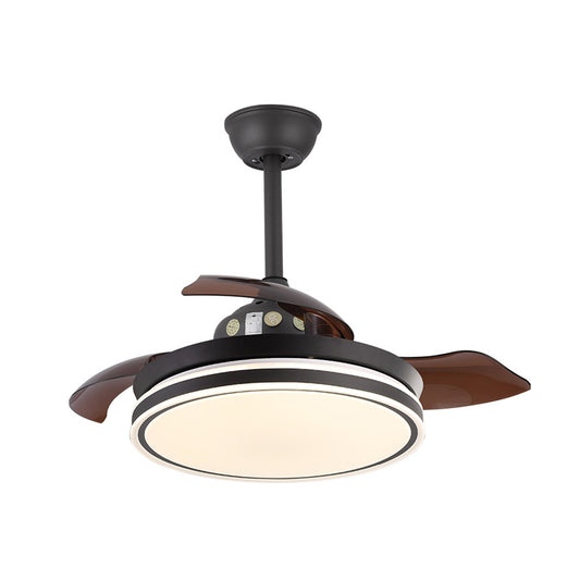 36" W LED Semi Flush Lamp Traditional Bedroom 3 Blades Pendant Fan Light Fixture with Circle Acrylic Shade in Black Clearhalo 'Ceiling Fans with Lights' 'Ceiling Fans' Lighting' 403572