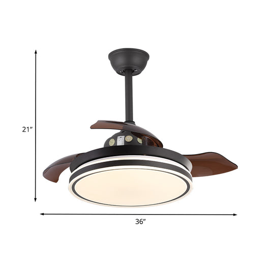 36" W LED Semi Flush Lamp Traditional Bedroom 3 Blades Pendant Fan Light Fixture with Circle Acrylic Shade in Black Clearhalo 'Ceiling Fans with Lights' 'Ceiling Fans' Lighting' 403573
