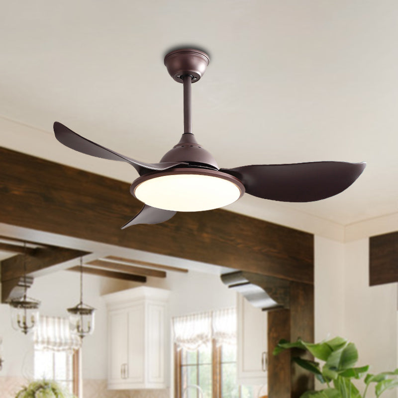 Brown Ring Semi Flush Ceiling Lamp Vintage Iron Living Room LED Hanging Fan Light with 3 ABS Blades, 42" Wide Brown Clearhalo 'Ceiling Fans with Lights' 'Ceiling Fans' Lighting' 403574