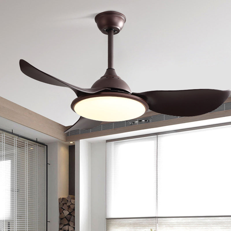 Brown Ring Semi Flush Ceiling Lamp Vintage Iron Living Room LED Hanging Fan Light with 3 ABS Blades, 42" Wide Clearhalo 'Ceiling Fans with Lights' 'Ceiling Fans' Lighting' 403575
