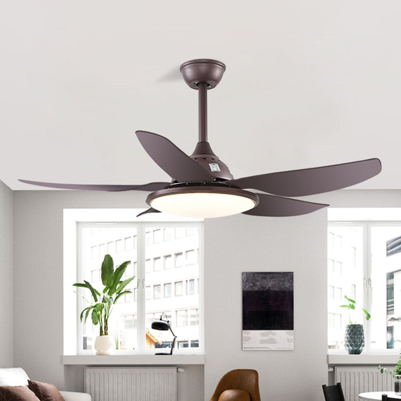 44" W LED Metal Pendant Fan Lighting Traditional Coffee Finish Round Living Room Semi Flush Mount Lamp with 5 Blades Clearhalo 'Ceiling Fans with Lights' 'Ceiling Fans' Lighting' 403580