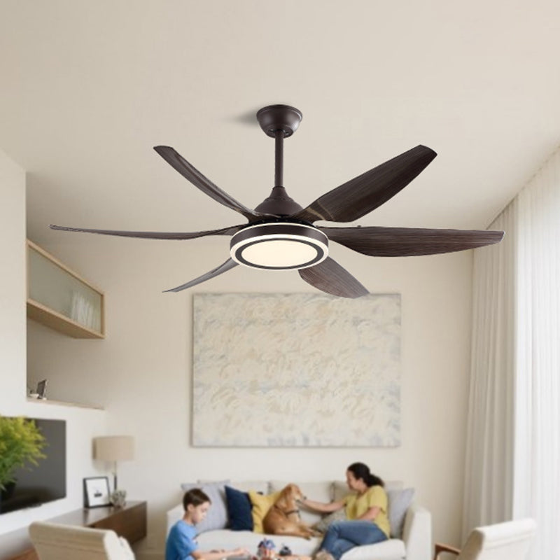 Metal Circle Hanging Fan Lamp Retro Living Room 6 Blades LED Semi Flushmount in Dark Coffee, 55.5" W Dark Coffee Clearhalo 'Ceiling Fans with Lights' 'Ceiling Fans' Lighting' 403584