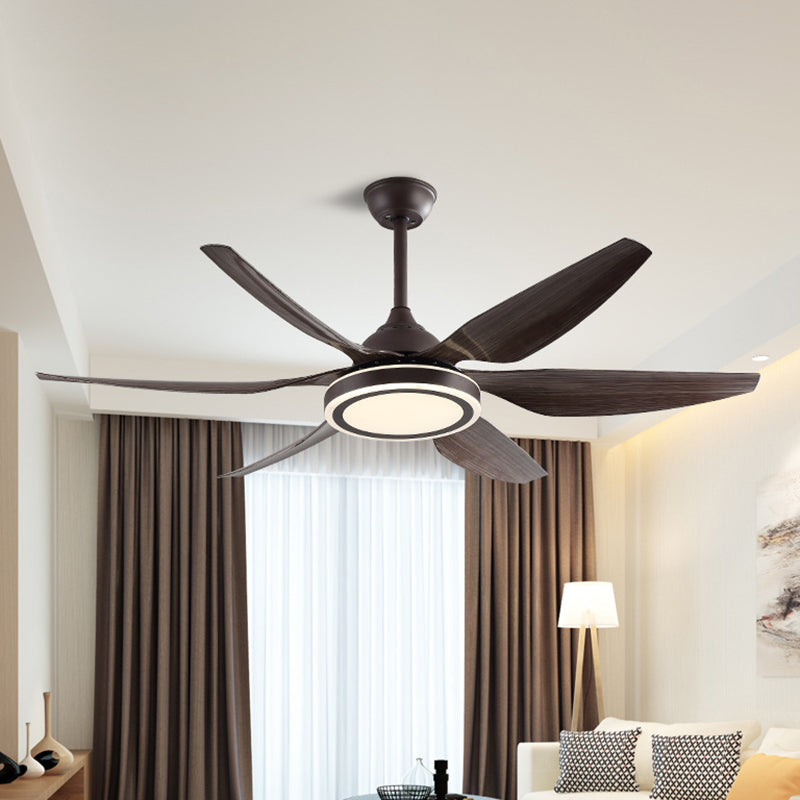 Metal Circle Hanging Fan Lamp Retro Living Room 6 Blades LED Semi Flushmount in Dark Coffee, 55.5" W Clearhalo 'Ceiling Fans with Lights' 'Ceiling Fans' Lighting' 403585