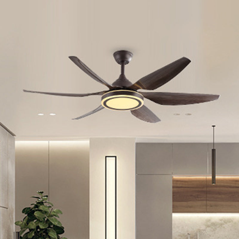 Metal Circle Hanging Fan Lamp Retro Living Room 6 Blades LED Semi Flushmount in Dark Coffee, 55.5" W Clearhalo 'Ceiling Fans with Lights' 'Ceiling Fans' Lighting' 403586