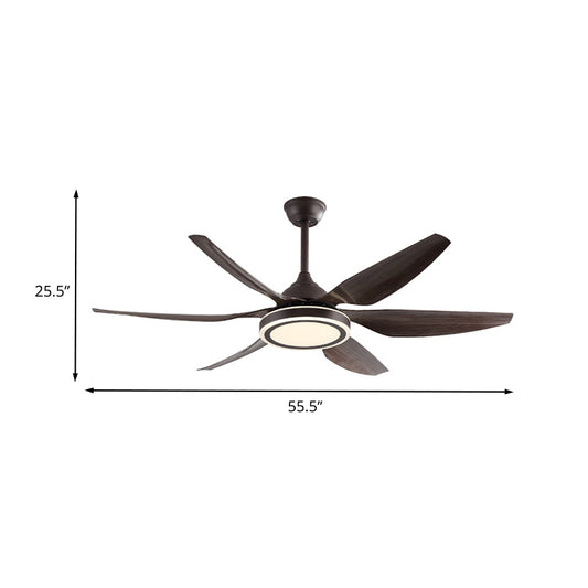 Metal Circle Hanging Fan Lamp Retro Living Room 6 Blades LED Semi Flushmount in Dark Coffee, 55.5" W Clearhalo 'Ceiling Fans with Lights' 'Ceiling Fans' Lighting' 403588