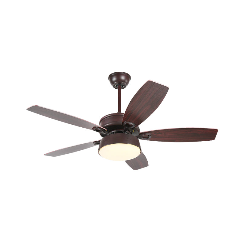 Drum Metallic Ceiling Fan Light Vintage Living Room 50" Wide LED Semi Flush Lamp in Coffee with Acrylic Shade, 5 Blades Clearhalo 'Ceiling Fans with Lights' 'Ceiling Fans' Lighting' 403591