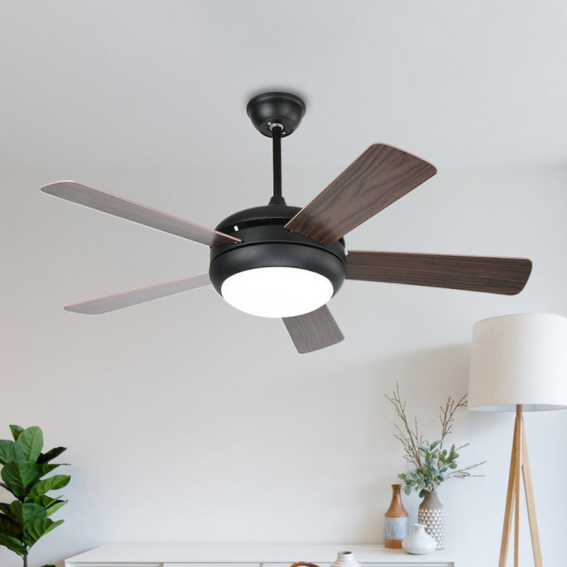 Metal Coffee Semi Flush Light Fixture Dome 48" W LED Antiqued Pendant Fan Lamp in 3 Color Light with/without Frequency Conversion, 5 Blades Coffee Clearhalo 'Ceiling Fans with Lights' 'Ceiling Fans' Lighting' 403594