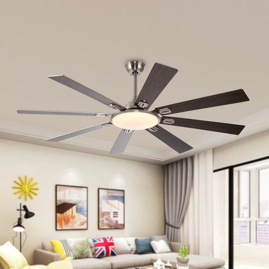 Circular Dining Room Semi Flushmount Traditional Acrylic 60" Wide LED Coffee Hanging Ceiling Fan Light with 8 Blades Clearhalo 'Ceiling Fans with Lights' 'Ceiling Fans' Lighting' 403600