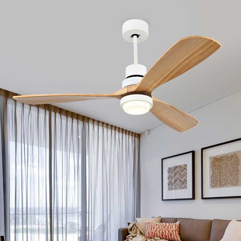 Acrylic Ring Ceiling Fan Light Simplicity 52" W LED Living Room Semi Mount Lighting in White with 3 Wood Blades White Clearhalo 'Ceiling Fans with Lights' 'Ceiling Fans' 'Modern Ceiling Fans' 'Modern' Lighting' 403612