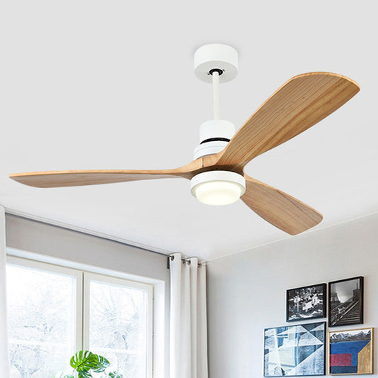 Acrylic Ring Ceiling Fan Light Simplicity 52" W LED Living Room Semi Mount Lighting in White with 3 Wood Blades Clearhalo 'Ceiling Fans with Lights' 'Ceiling Fans' 'Modern Ceiling Fans' 'Modern' Lighting' 403613