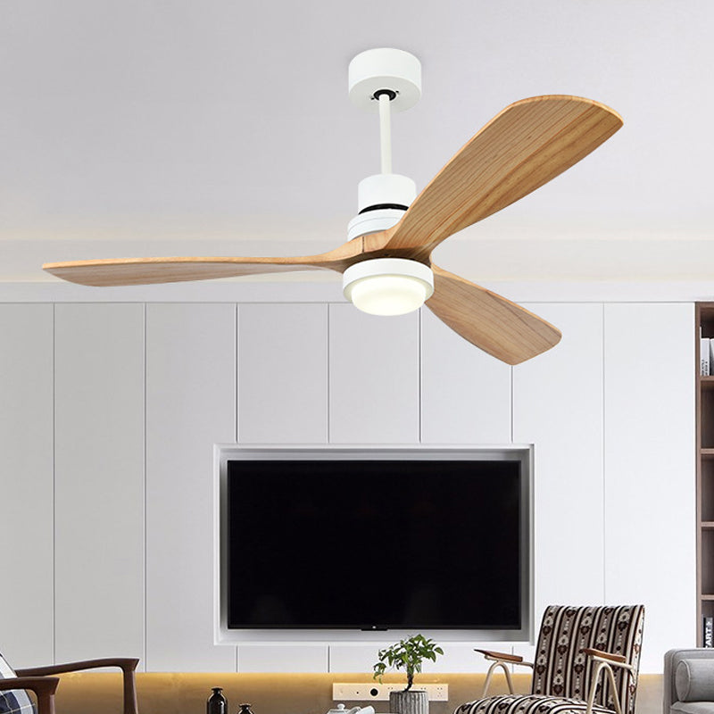 Acrylic Ring Ceiling Fan Light Simplicity 52" W LED Living Room Semi Mount Lighting in White with 3 Wood Blades Clearhalo 'Ceiling Fans with Lights' 'Ceiling Fans' 'Modern Ceiling Fans' 'Modern' Lighting' 403614