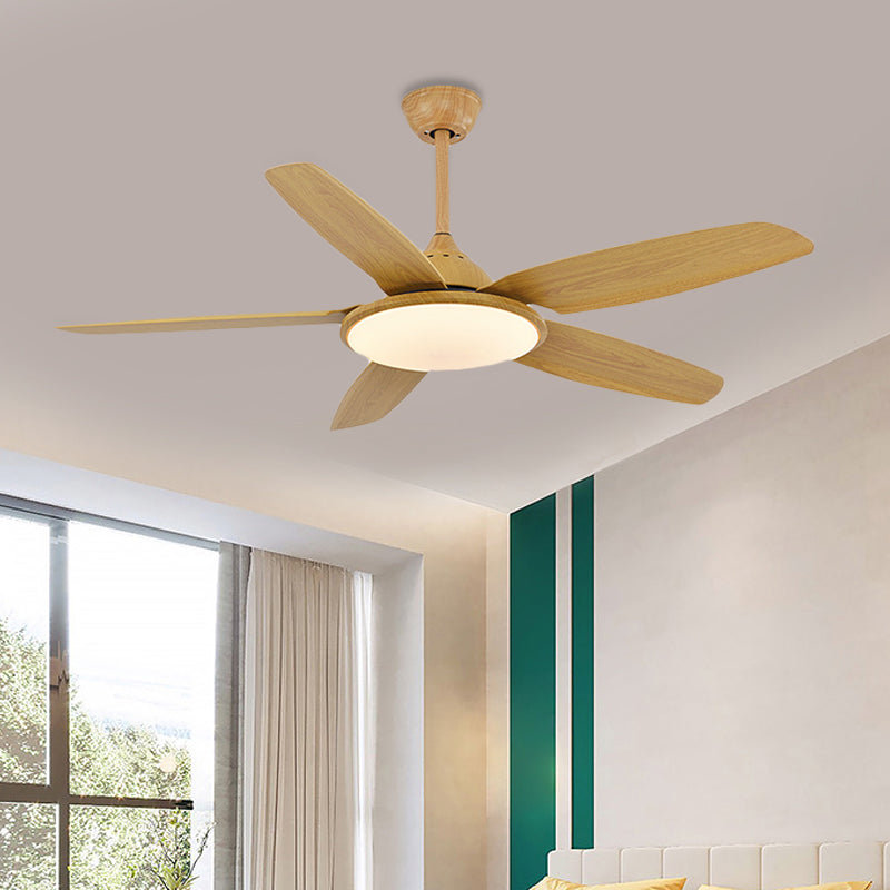 LED Metal Pendant Fan Lighting Minimalist Wood Round Dining Room 6 Blades Semi Flush Mount Ceiling Fixture, 52" Wide Clearhalo 'Ceiling Fans with Lights' 'Ceiling Fans' 'Modern Ceiling Fans' 'Modern' Lighting' 403619