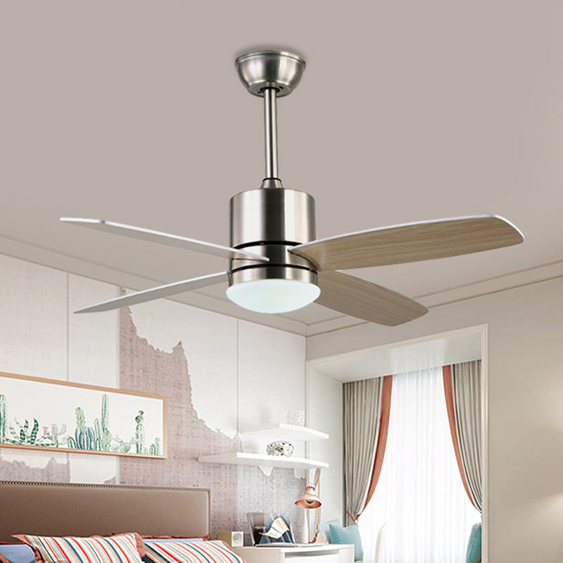 Nickle LED Hanging Fan Light Modernist Acrylic Circle 4 Wood Blades Semi Flush Mount Lighting for Living Room, 42" W Nickel Clearhalo 'Ceiling Fans with Lights' 'Ceiling Fans' 'Modern Ceiling Fans' 'Modern' Lighting' 403622