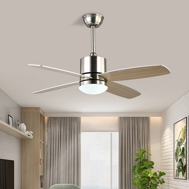Nickle LED Hanging Fan Light Modernist Acrylic Circle 4 Wood Blades Semi Flush Mount Lighting for Living Room, 42" W Clearhalo 'Ceiling Fans with Lights' 'Ceiling Fans' 'Modern Ceiling Fans' 'Modern' Lighting' 403623