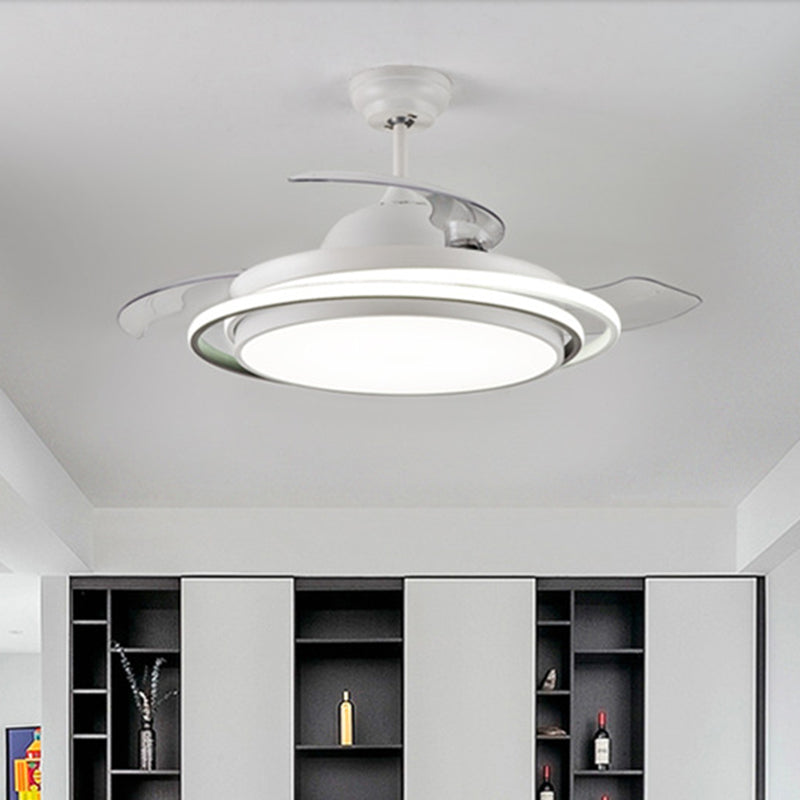 36"/42" Wide LED Semi Flush Lighting Minimalist Living Room 3 Blades Ceiling Fan Lamp with Circle Acrylic Shade in White, Remote Control White Clearhalo 'Ceiling Fans with Lights' 'Ceiling Fans' 'Modern Ceiling Fans' 'Modern' Lighting' 403627