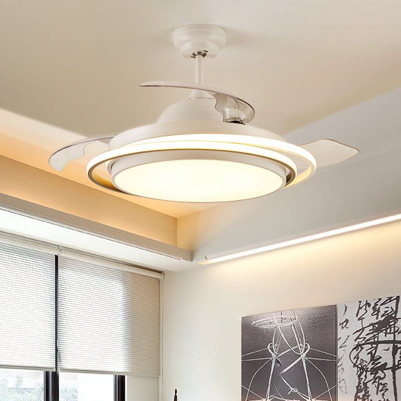 36"/42" Wide LED Semi Flush Lighting Minimalist Living Room 3 Blades Ceiling Fan Lamp with Circle Acrylic Shade in White, Remote Control Clearhalo 'Ceiling Fans with Lights' 'Ceiling Fans' 'Modern Ceiling Fans' 'Modern' Lighting' 403629