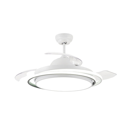 36"/42" Wide LED Semi Flush Lighting Minimalist Living Room 3 Blades Ceiling Fan Lamp with Circle Acrylic Shade in White, Remote Control Clearhalo 'Ceiling Fans with Lights' 'Ceiling Fans' 'Modern Ceiling Fans' 'Modern' Lighting' 403630