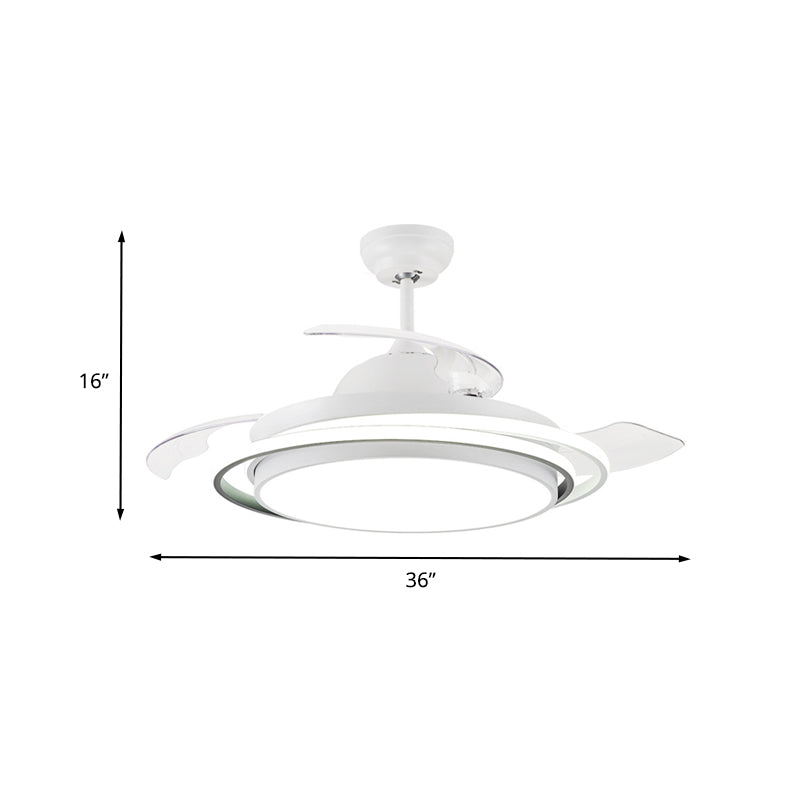 36"/42" Wide LED Semi Flush Lighting Minimalist Living Room 3 Blades Ceiling Fan Lamp with Circle Acrylic Shade in White, Remote Control Clearhalo 'Ceiling Fans with Lights' 'Ceiling Fans' 'Modern Ceiling Fans' 'Modern' Lighting' 403631