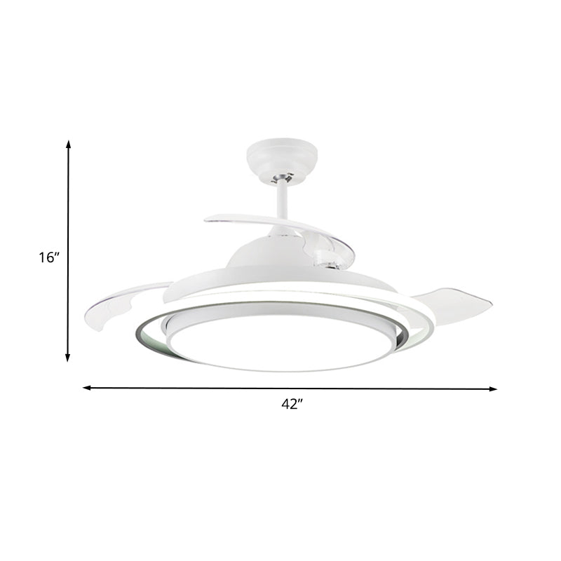 36"/42" Wide LED Semi Flush Lighting Minimalist Living Room 3 Blades Ceiling Fan Lamp with Circle Acrylic Shade in White, Remote Control Clearhalo 'Ceiling Fans with Lights' 'Ceiling Fans' 'Modern Ceiling Fans' 'Modern' Lighting' 403632