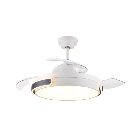 Acrylic Drum 3 Blades Pendant Fan Light Modern Living Room LED Semi Flush Mount Lamp in White with Remote Control, 36"/42" Wide Clearhalo 'Ceiling Fans with Lights' 'Ceiling Fans' 'Modern Ceiling Fans' 'Modern' Lighting' 403636