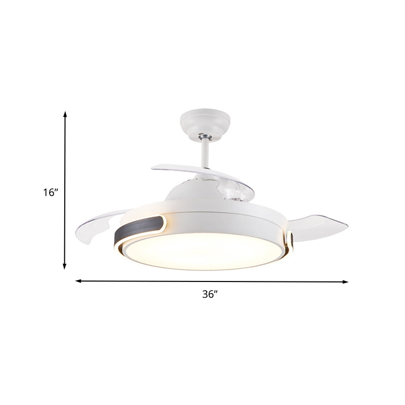 Acrylic Drum 3 Blades Pendant Fan Light Modern Living Room LED Semi Flush Mount Lamp in White with Remote Control, 36"/42" Wide Clearhalo 'Ceiling Fans with Lights' 'Ceiling Fans' 'Modern Ceiling Fans' 'Modern' Lighting' 403637