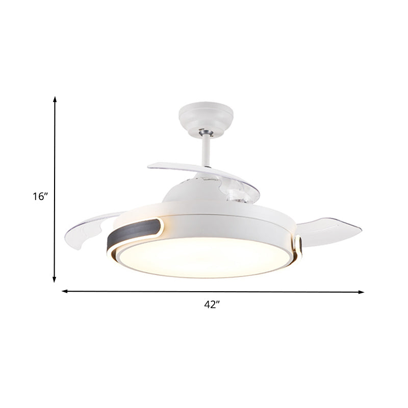 Acrylic Drum 3 Blades Pendant Fan Light Modern Living Room LED Semi Flush Mount Lamp in White with Remote Control, 36"/42" Wide Clearhalo 'Ceiling Fans with Lights' 'Ceiling Fans' 'Modern Ceiling Fans' 'Modern' Lighting' 403638