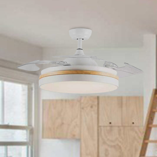 42" W Acrylic White Ceiling Fan Light Circular LED Minimalist Semi Flushmount with 4 Clear Blades for Living Room Clearhalo 'Ceiling Fans with Lights' 'Ceiling Fans' 'Modern Ceiling Fans' 'Modern' Lighting' 403640
