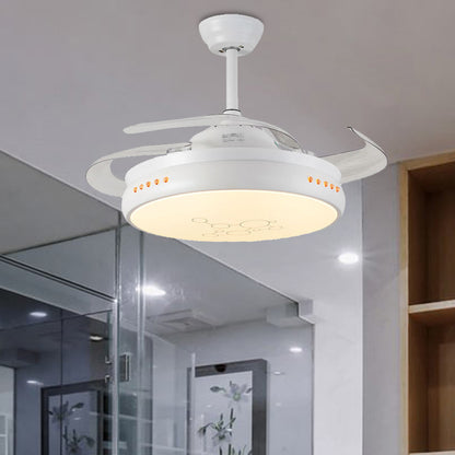 42" Wide LED Round Semi Flush Mount Simple Black/White Finish Metal 3 Clear Blades Hanging Fan Light with Acrylic Shade White Clearhalo 'Ceiling Fans with Lights' 'Ceiling Fans' 'Modern Ceiling Fans' 'Modern' Lighting' 403652