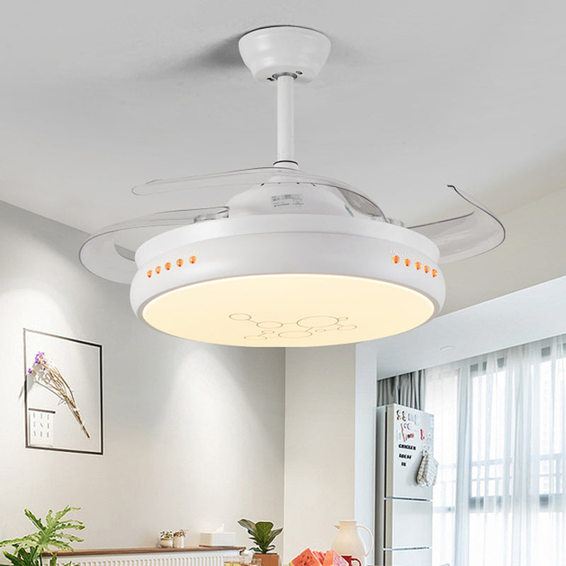 42" Wide LED Round Semi Flush Mount Simple Black/White Finish Metal 3 Clear Blades Hanging Fan Light with Acrylic Shade Clearhalo 'Ceiling Fans with Lights' 'Ceiling Fans' 'Modern Ceiling Fans' 'Modern' Lighting' 403653